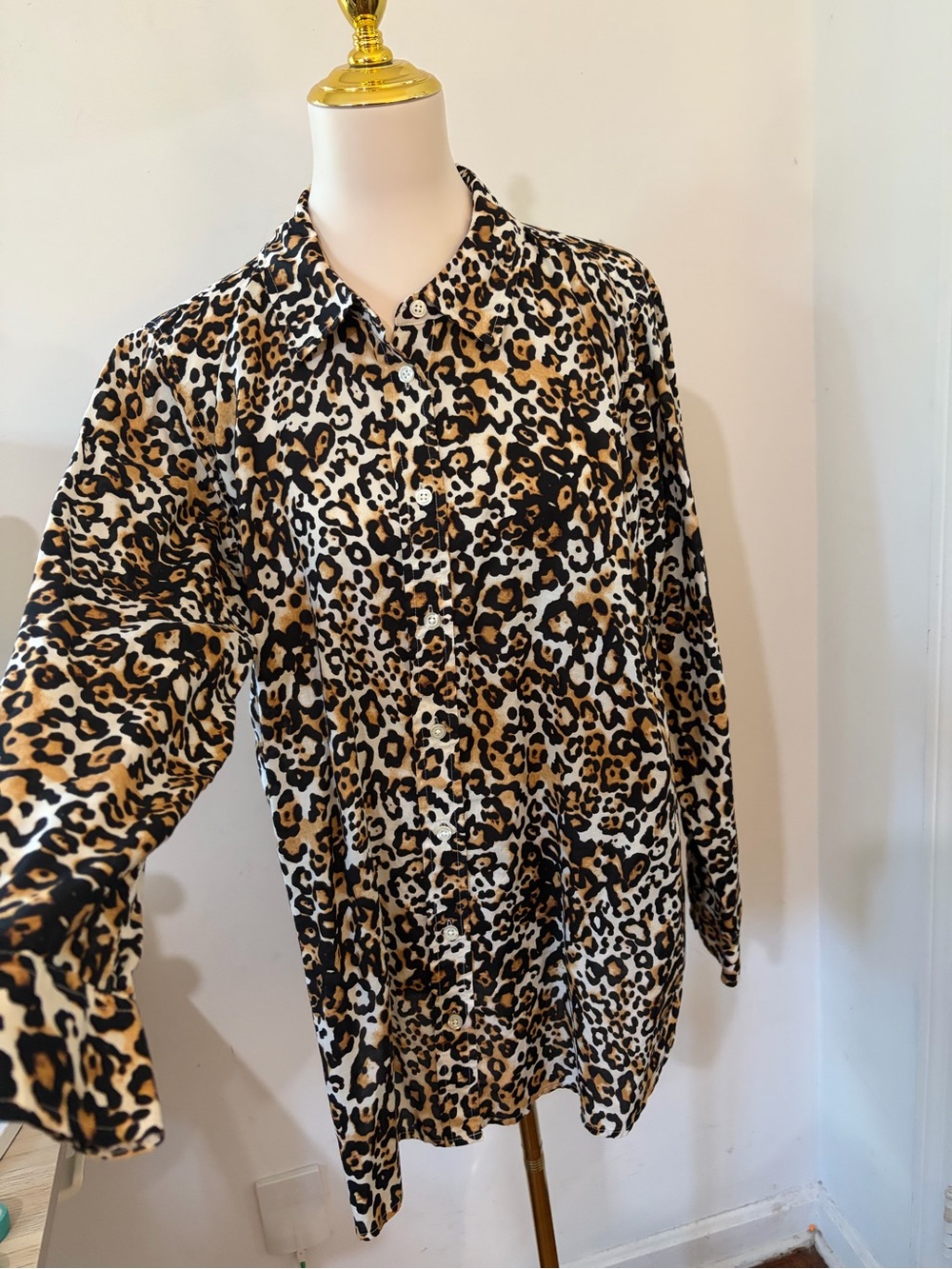 Talbots Leopard-Print Button-Down Shirt in Brown, Black & White